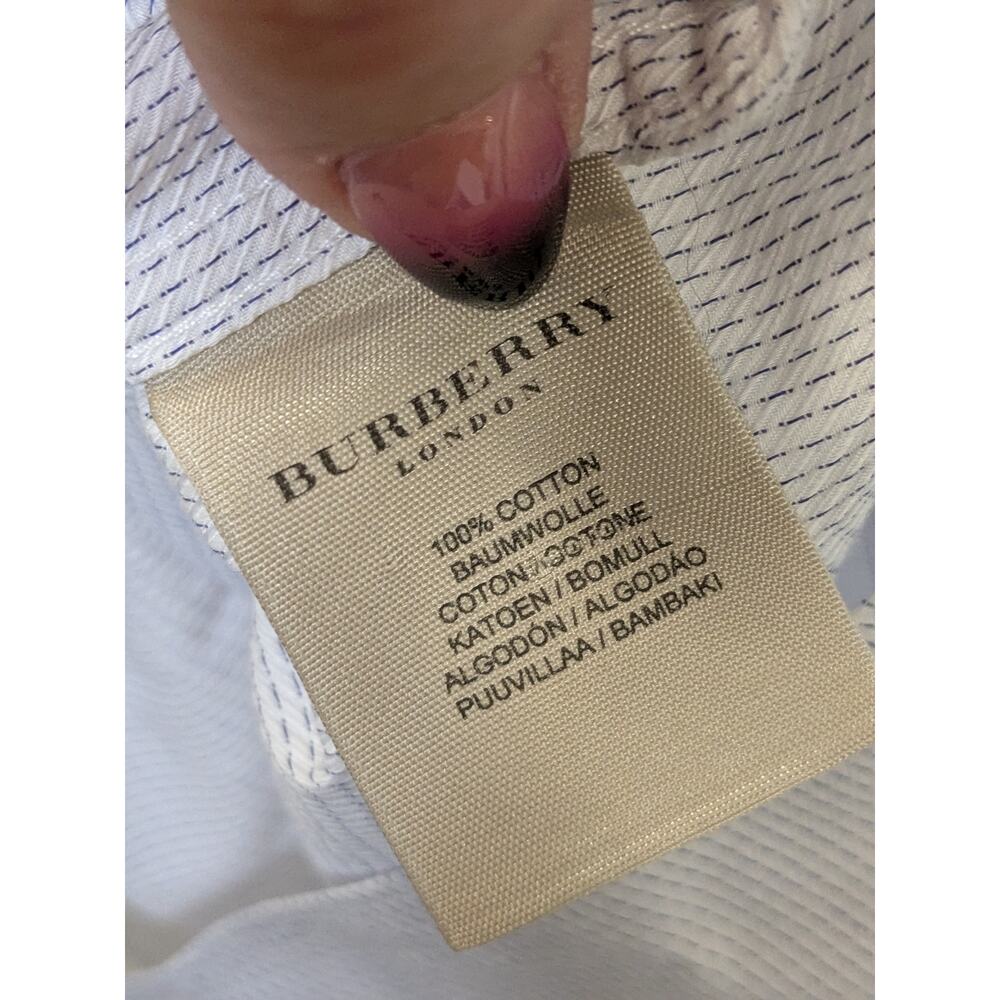BURBERRY London Button Down Cotton Designer Dress Shirt White Blue Men Size 17-R - Picture 6 of 9